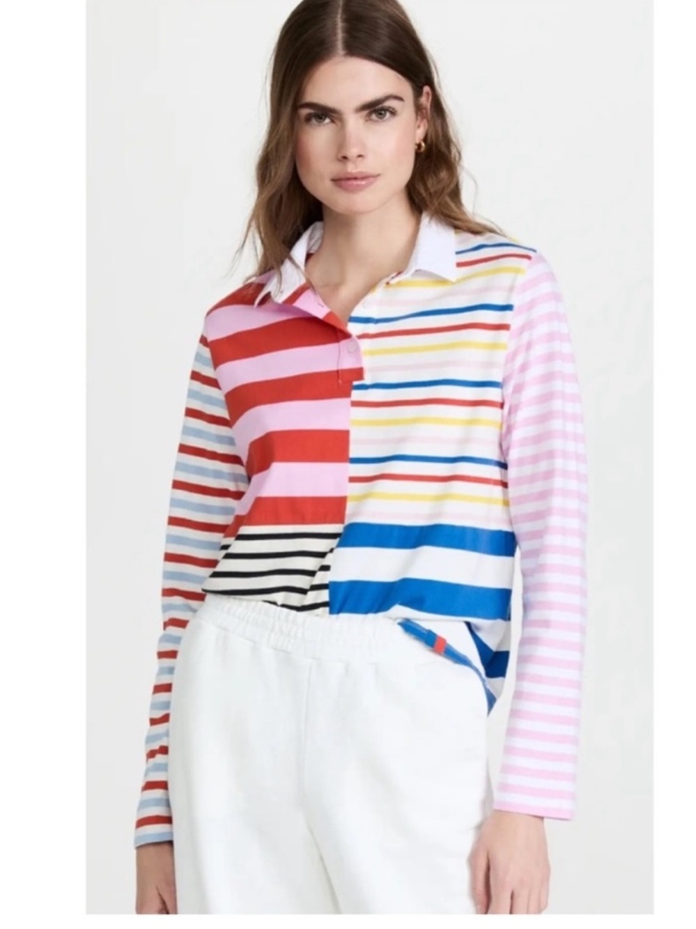 KULE Bold Multistripe Rugby Polo in Red, Blue, Yellow & Pink